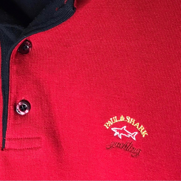 Paul & Shark Polo Shirt Long Sleeve Yachting Pique Cotton Red Men's Medium - Picture 4 of 13